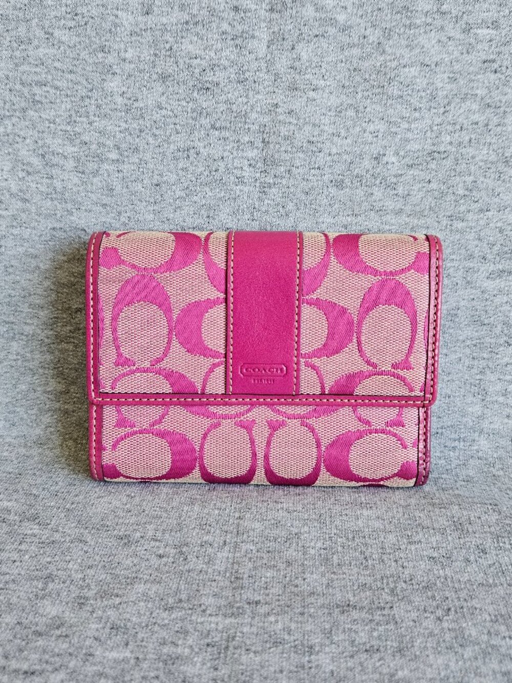 Vintage Y2K Coach PINK Canvas Tri-Fold Wallet with Leather Accents and Interior